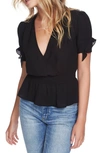 1.state Ruffled-sleeve Smocked-waist Top In Rich Black