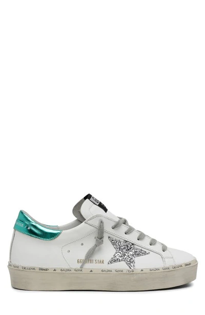 Golden Goose Hi Star Distressed Glittered Leather Sneakers In White