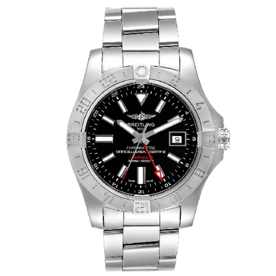 Breitling Aeromarine Avenger Ii Gmt Black Dial Watch A32390 Box Papers In Silver