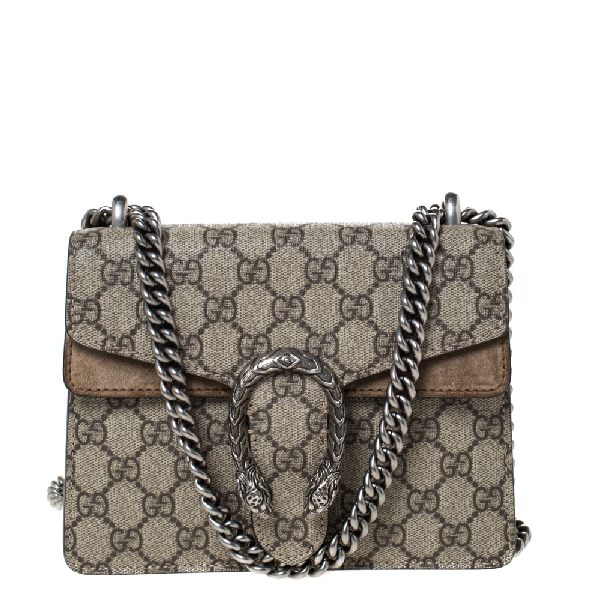Pre-Owned Gucci Beige Gg Supreme Coated Canvas And Suede Mini Dionysus Shoulder Bag | ModeSens