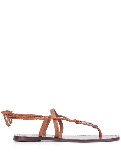 Tory Burch Miller Braided Ankle Tie Logo Sandal In Dark Ambra