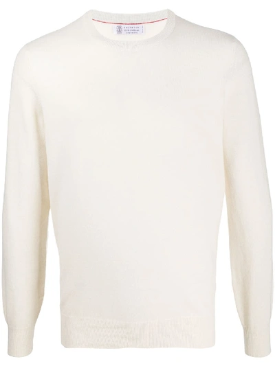 Brunello Cucinelli Ribbed Crew Neck Sweater In Cream