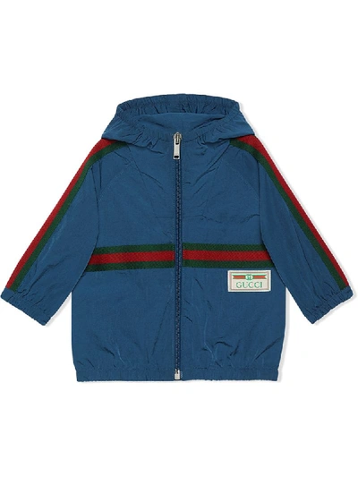 Gucci Babies' Web And Patch-embellished Jacket In Blue