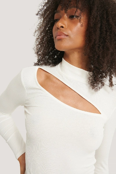 Na-kd Cut Out Rib Top - Offwhite In Off White
