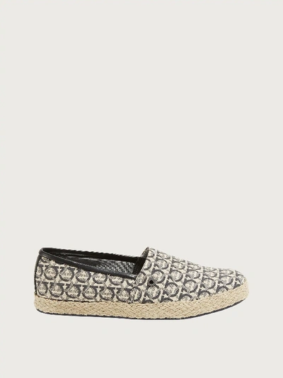 Ferragamo Espadrilles With All-over Gancini Print In Beige