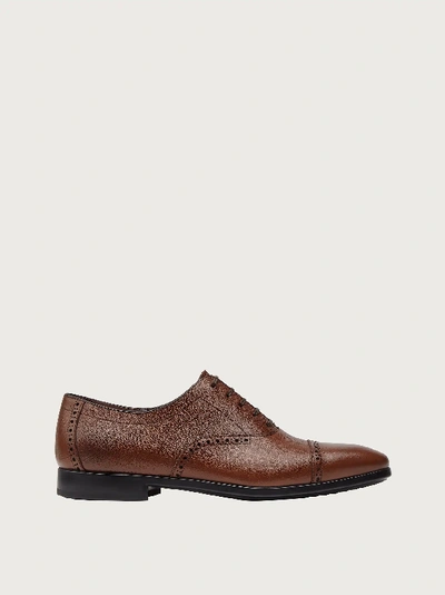 Ferragamo Riley Pebbled Cap Toe Oxford In Black