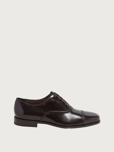 Ferragamo Pebble Leather Oxford Shoe In Dark Brown