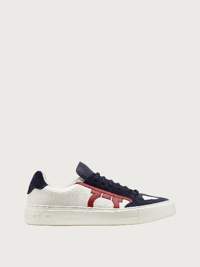Ferragamo Gancini Low-top Leather Sneakers In White