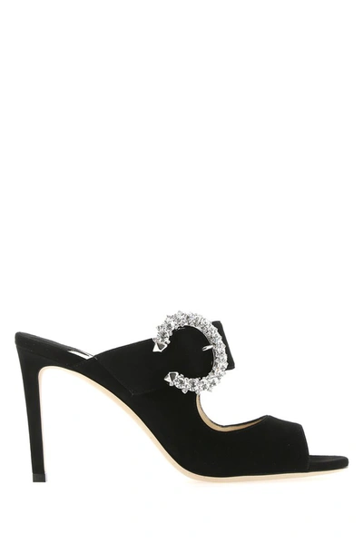 Jimmy Choo Saf 85 Crystal-embellished Suede Mules In Black