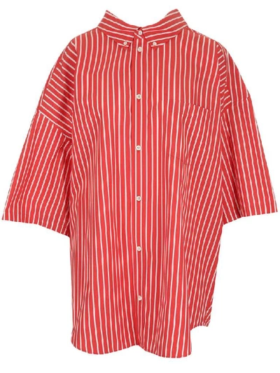 Balenciaga Oversized Striped Cotton Poplin Shirt In Red