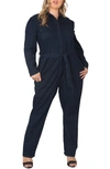 Standards & Practices Janeen Belted Denim Boilersuit In Dark Hand Sand Wash