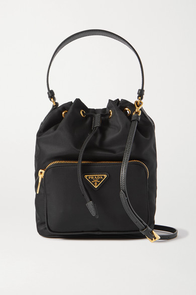 Prada Vela Small Textured Leather-trimmed Nylon Bucket Bag In Black ...