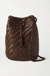 DRAGON DIFFUSION POM POM DOUBLE JUMP WOVEN LEATHER BUCKET BAG