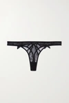 AGENT PROVOCATEUR IZA BOW-EMBELLISHED LACE AND TULLE THONG