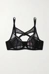 AGENT PROVOCATEUR IZA BOW-EMBELLISHED UNDERWIRED LACE AND TULLE BRA