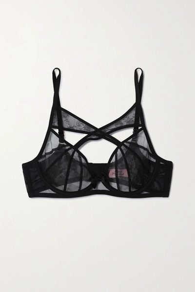 Agent Provocateur Iza Bow-embellished Underwired Lace And Tulle Bra In Black
