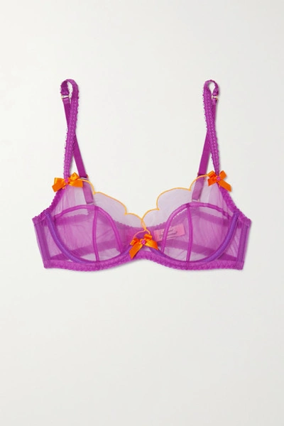 Agent Provocateur Lorna Bow-embellished Tulle Underwired Bra In Violet