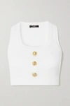 BALMAIN CROPPED BUTTON-EMBELLISHED RIBBED-KNIT TOP