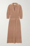 CHLOÉ BELTED MÉLANGE WOOL AND SILK-BLEND MIDI DRESS