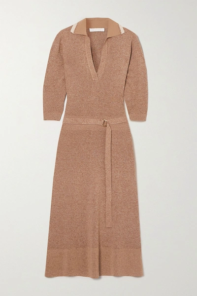 Chloé Belted Mélange Wool And Silk-blend Midi Dress In Captive Beige