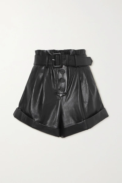 Self-portrait Belted Faux Leather Shorts In Black