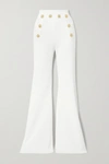 BALMAIN BUTTON-EMBELLISHED STRETCH-KNIT FLARED PANTS