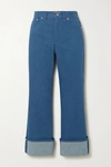 CHLOÉ CROPPED TWO-TONE HIGH-RISE FLARED JEANS