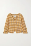 KING & TUCKFIELD OPEN-BACK CROPPED CHECKED LINEN TOP