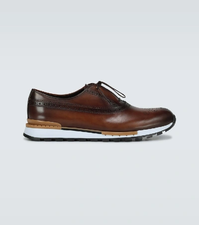 Berluti Fast Track Leather Sneakers In Brown