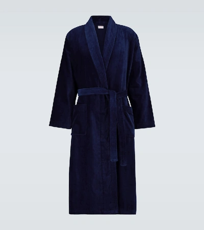 Derek Rose Triton Cotton-velour Bathrobe In Navy