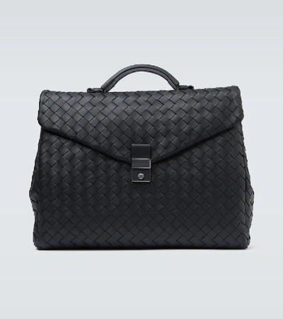 Bottega Veneta Intrecciato Leather Briefcase In Black