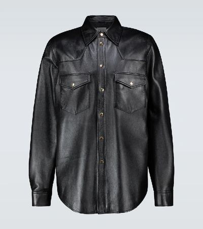 Gucci Black Leather Logo Shirt Jacket