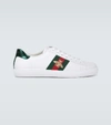 Gucci Mens Bianco Verd Ace Bee-embroidered Leather Low-top Trainers In White