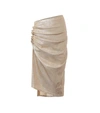 Rabanne Ruched-detailing Asymmetric Midi Skirt In Gold