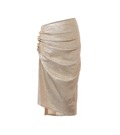 Rabanne Ruched-detailing Asymmetric Midi Skirt In Gold