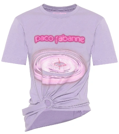 Rabanne Knotted Printed Cotton-jersey T-shirt In Purple/pink/fuchsia