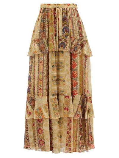 Etro Tiered Floral-print Silk Crepe De Chine Maxi Skirt In Multicolor