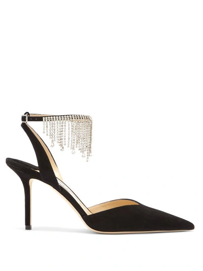 Preorder Bertie 85 Crystal-embellished Suede Pumps In Black