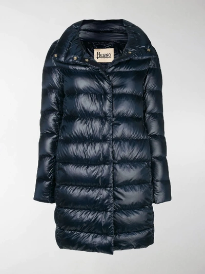 Herno Ribbed High-low Down Puffer Jacket In Navy