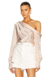 Simkhai Alice One-shoulder Satin Blouse In Dove