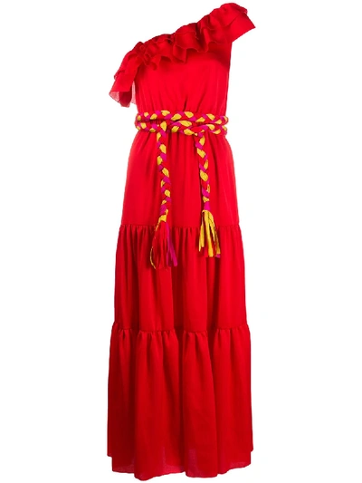 Giada Benincasa Tiered One-shoulder Dress In Red