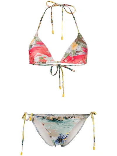 Zimmermann Juliette Palm Tree Print Bikini In Yellow