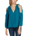 1.state 1. State Ruffle Cold-shoulder Georgette Top In Viridian Emerald