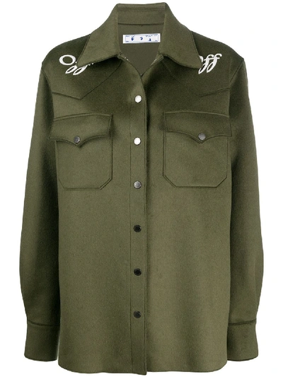 Off-white Logo-embroidered Wool Shirt Jacket In Green