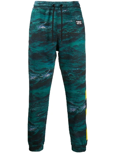 Burberry Tape Detail Sea Print Track Trousers In Blue
