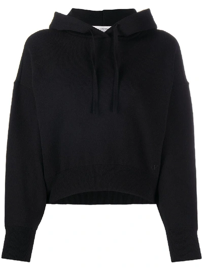 Valentino Vlogo Cropped Hooded Jumper In Black