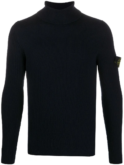 Stone Island Roll Neck Logo-patch Jumper In Blue