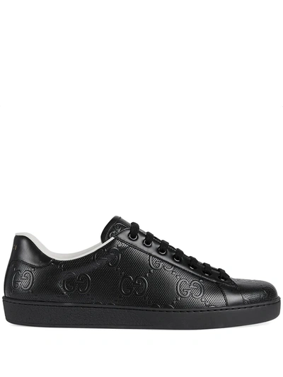 Gucci Ace Gg Embossed Trainers In Black