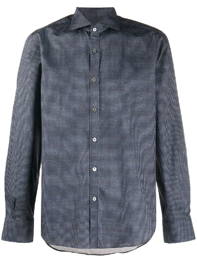 Canali Micro-houndstooth Check Print Shirt In Brown
