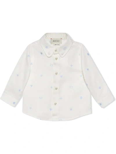 Gucci Baby Symbols Embroidered Oxford Cotton Shirt In White